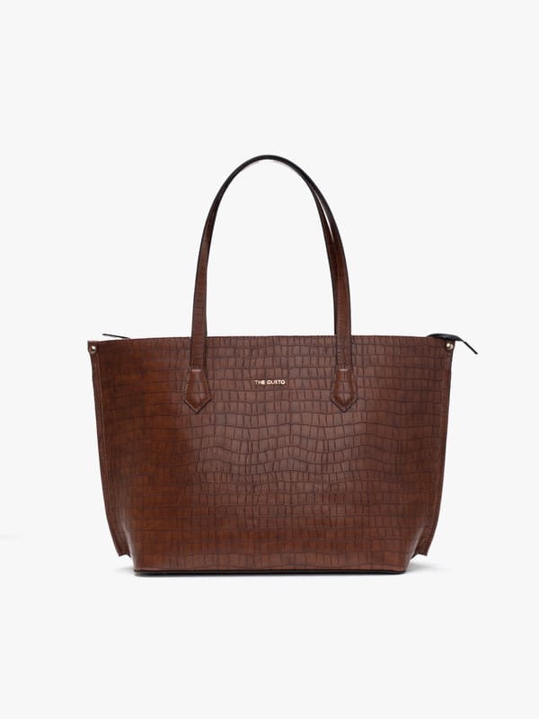 The Evoke Tote Croco Tan Medium — The Gusto