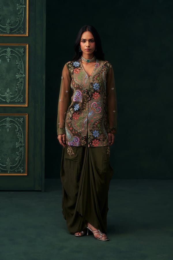 Elham Crepe Embroidered Matching Set — NEETIKA CHOPRA