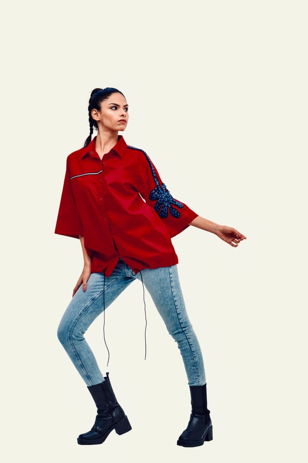 Red Shirt with Embroidery — Richa Goenka