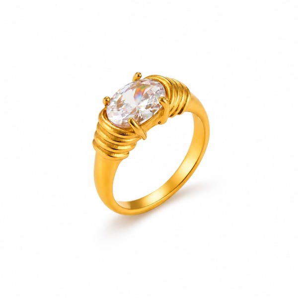 Gold Plated Ribbed Solitaire Ring, Flux — Inaya Accessories