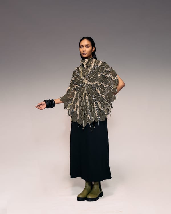 Olive Emb Crochet Cape — Kritika Murarka
