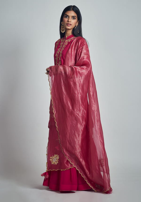 Hot Pink Embroidered Kurta Garara Set with Dupatta — Sheetal Batra