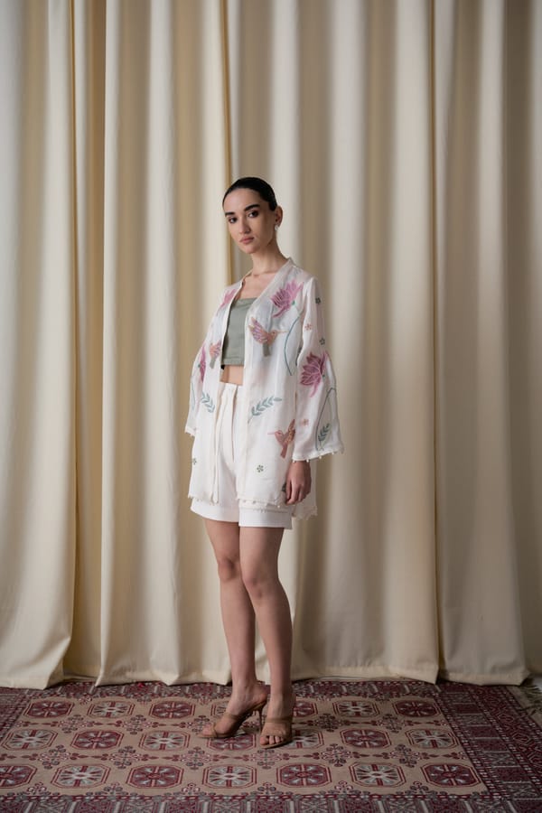 Ivory Organza Embroidered 3-Piece Co-ord Set — Love Kiki