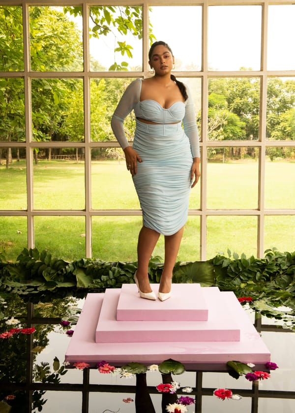 Tatiana Baby Blue Ruched Mesh Midi Corset Dress — Lea Clothing