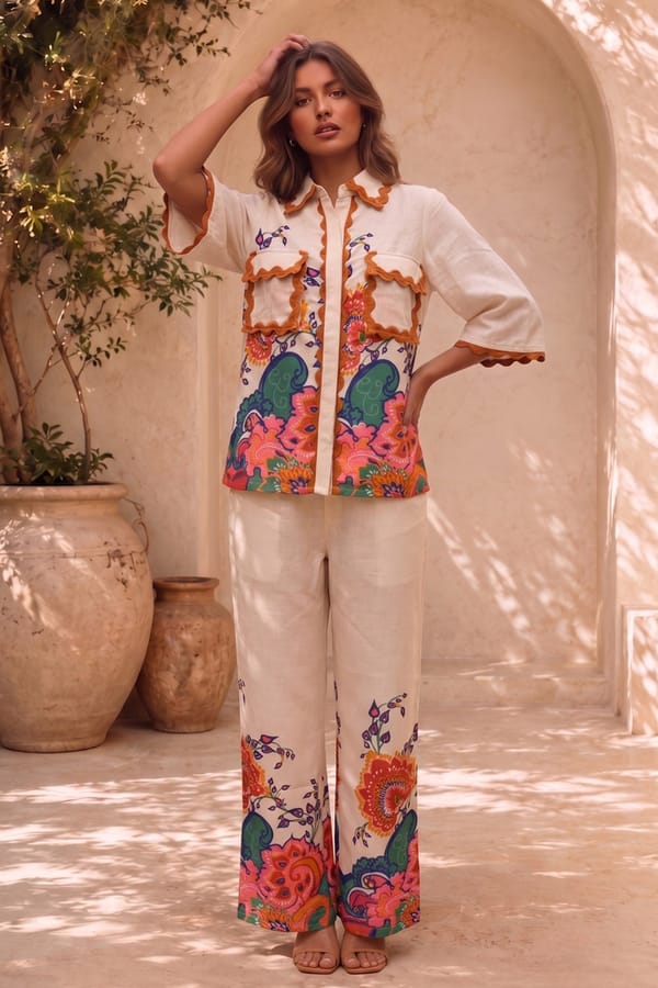 Printed Shirt and Wide-Leg Trousers Co-ord Set — BOHO-CHIC