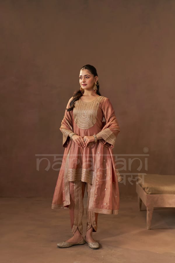 Rustic Orange Tissue Organza Anarkali Kurta Set — NARAYANI VASTRA