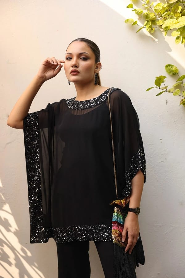 Black Sequin Cape Top — EDITION II