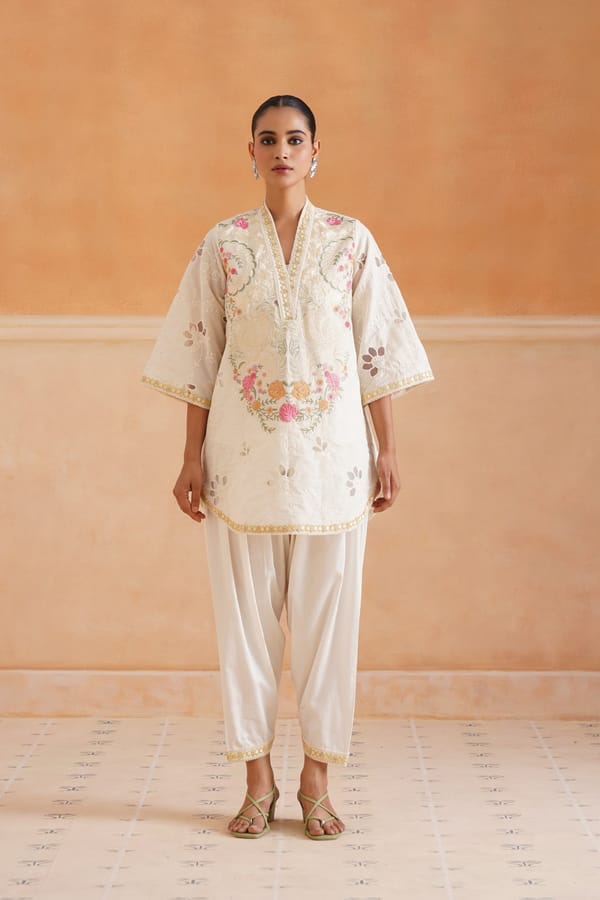 Ivory Embroidered Kurta and Tapered Pants Co-ord Set — NEETIKA CHOPRA