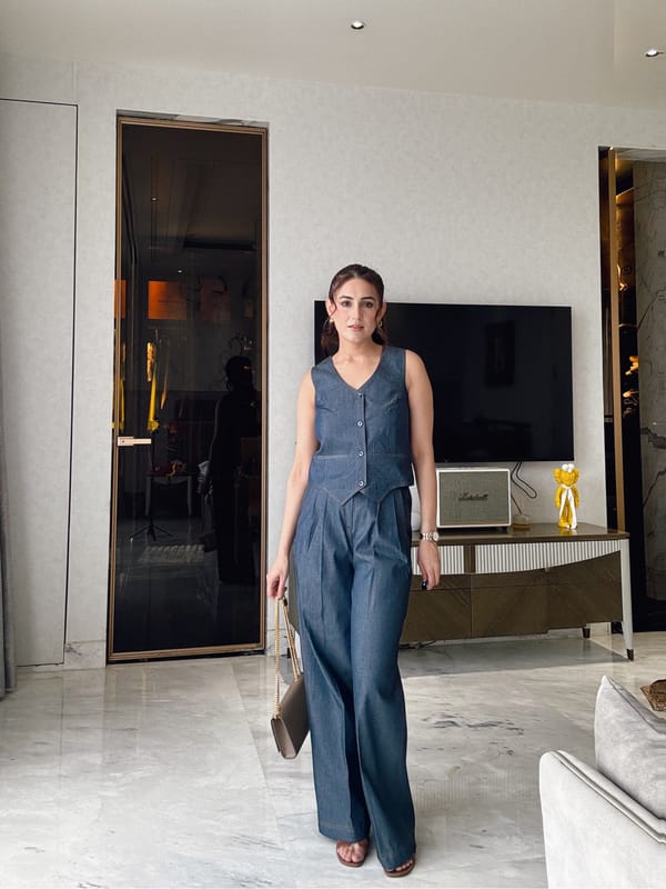 Camille Coord Set with Straight Pants - Denim — Armoire