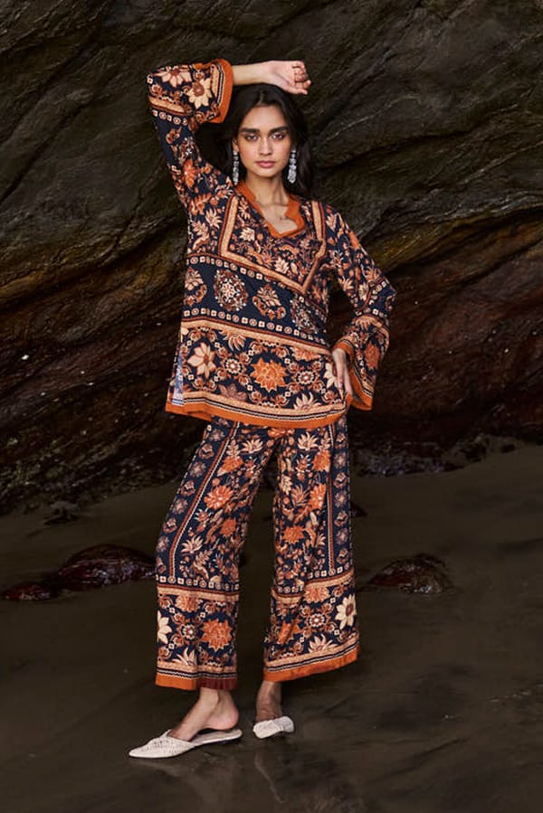Black Multi Floral Border Print Relaxed Straight-Leg Trousers — Dash and Dot