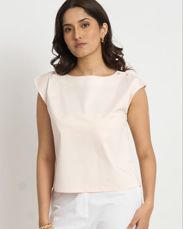 Blush Peach Cotton Boat Neck Cap Sleeve Top — Loma Naturally