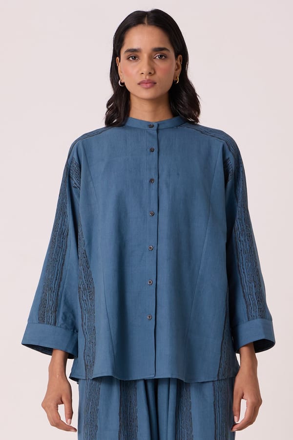 Amer Blue Hand Printed Shirt — The Summer House