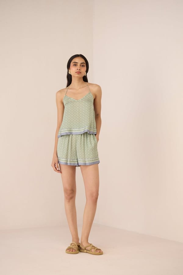 Sage Pearl Printed Modal Relaxed Fit Pull-On Shorts — Calling June
