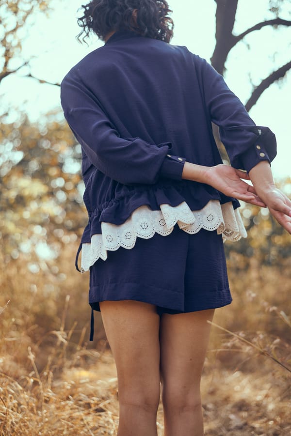 Navy Blue Cropped Bolero and Mini Skirt Co-ord Set — Unrush