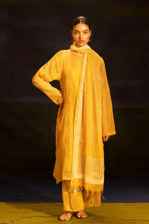 Illume Wave Sunlit Kota Kurta Set with Slip (Set of 3) — Banana Labs