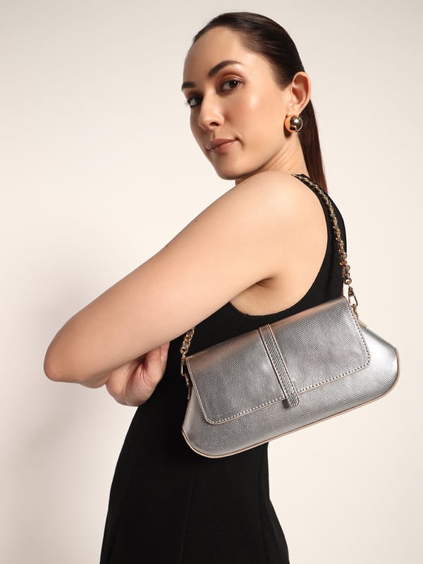 Bella Clutch Sling Metallic Silver — The Gusto
