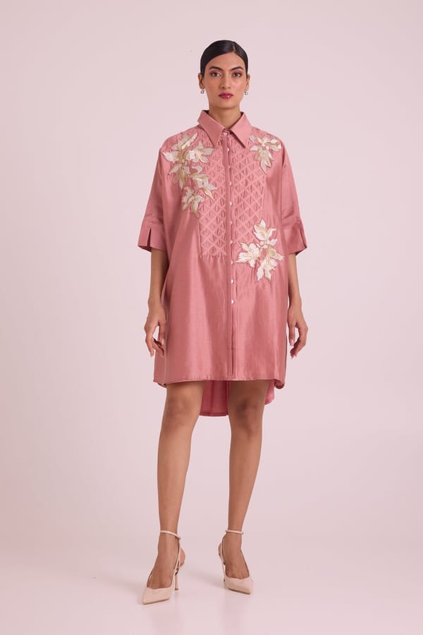 Old Rose Embroidered High-Low Shirt Dress — Madder Much