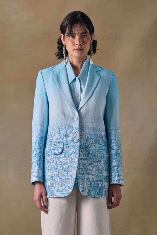 Blue Ombre Landscape Print Tailored Blazer — Pocketful Of Cherrie