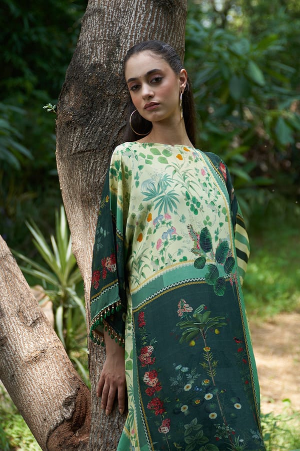 Green Botanical Patchwork Print Maxi Kaftan — Chakkraa
