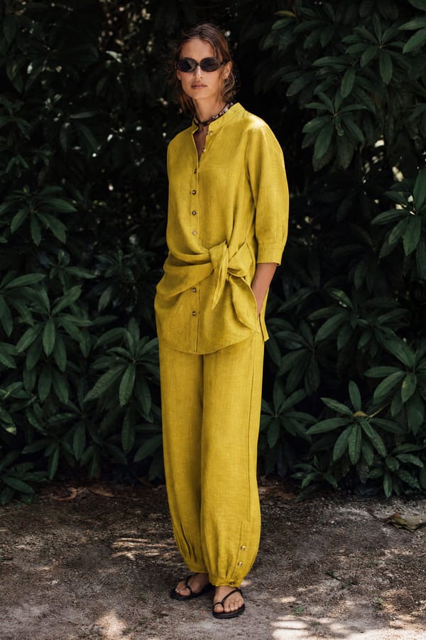 Linen-Textured Side-Tie Top & Pleated Pant Set — Dash and Dot