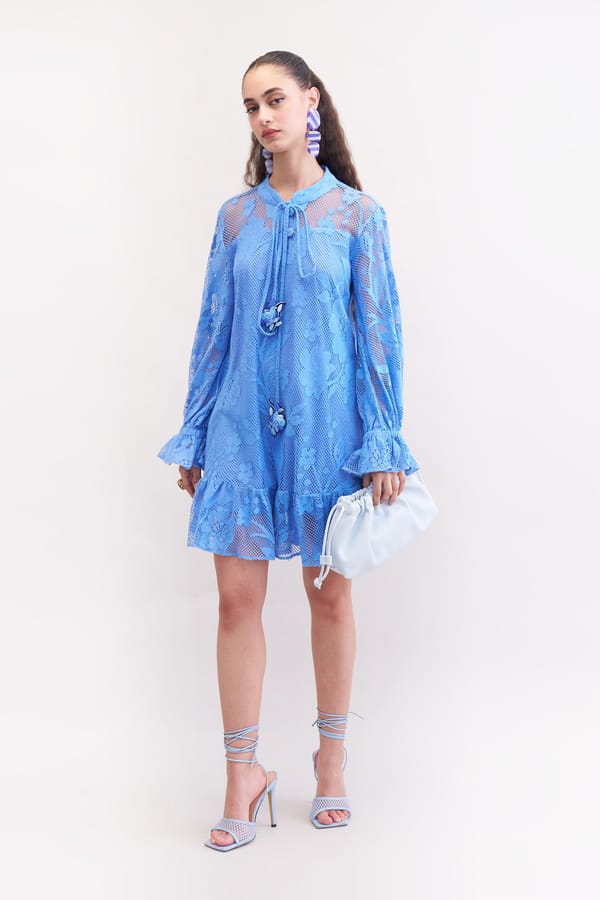Blueberry Lace Tie-Up Neck Mini Dress — Our Love