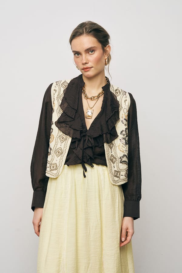 Lemon Co-ord Set with Embellished Vest and Maxi Skirt — THE LUXURY DRESSING