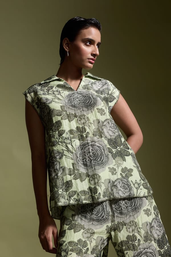 Pistachio Floral Sleeveless Collared Popover Top — Dash and Dot