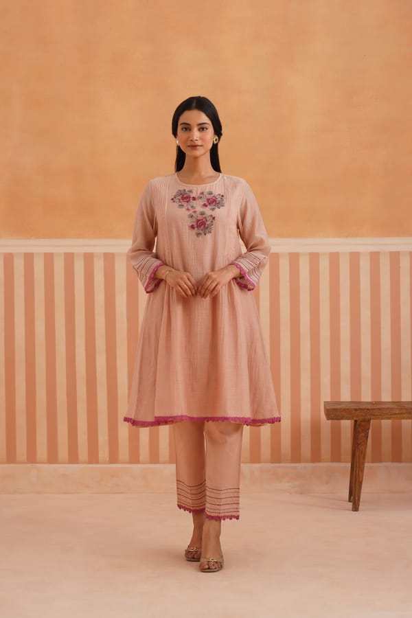 Chanderi Floral Pintuck Kurta Set — Omi Clothing