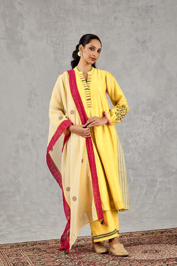 Yellow Zig-Zag Side Kali Kurta Set — SHIVANI BHARGAVA