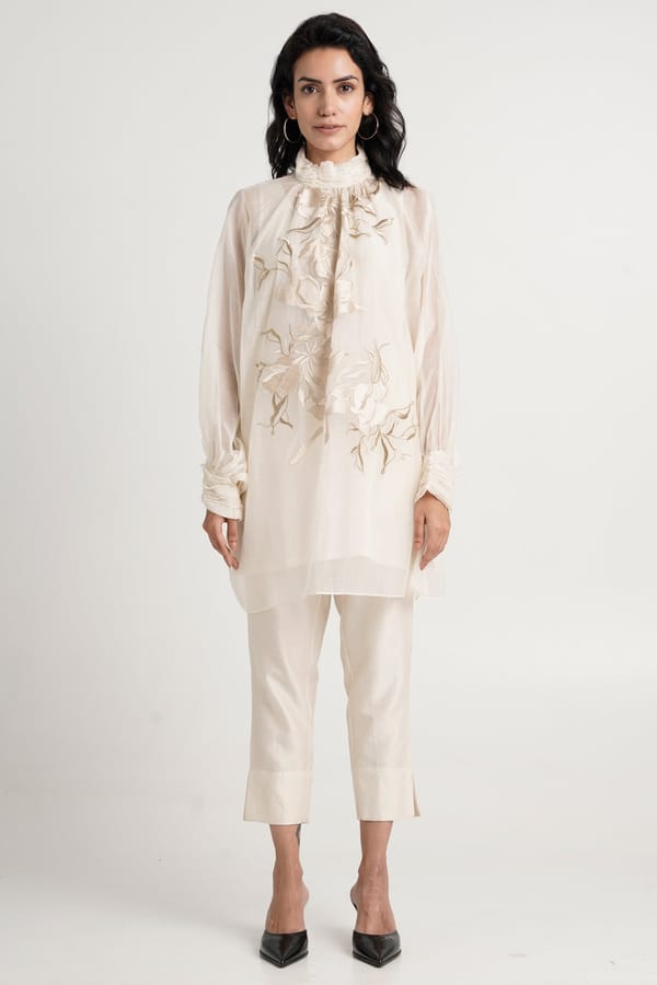 Ivory Embroidered Tunic and Tapered Pants Co-ord Set — Madder Much