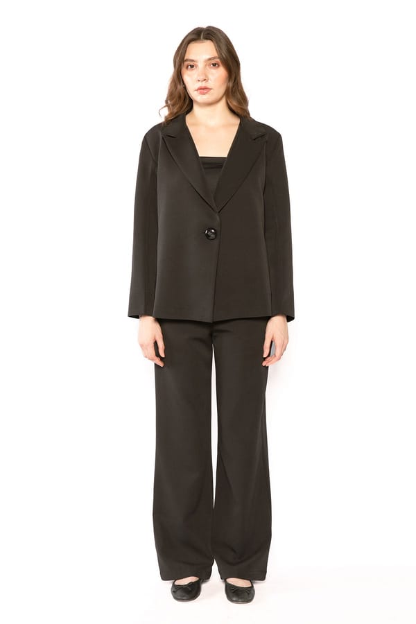 Black Mid-Rise Straight-Leg Trousers with Side Zip — Contemponari