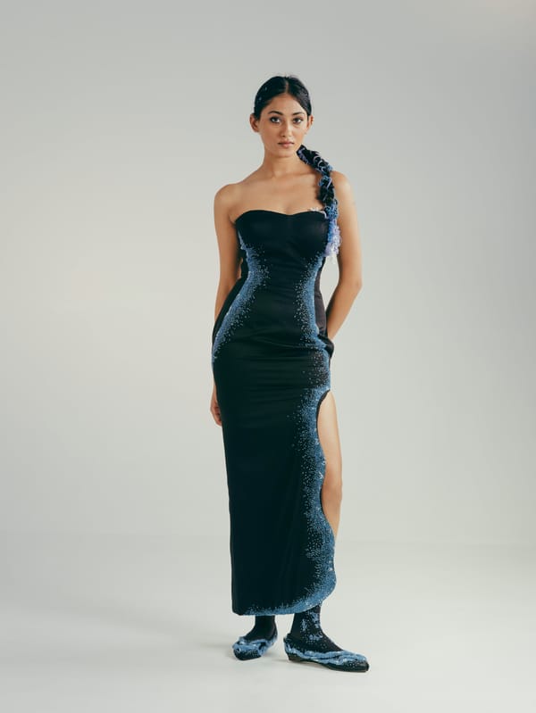 Black Strapless Sweetheart Maxi Dress with Side Slit — Vrinda Soni