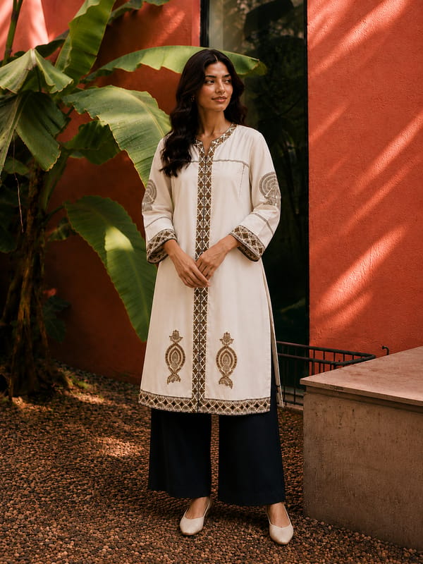 Ivory Hand Block Printed Kurta Set — Truly SMA