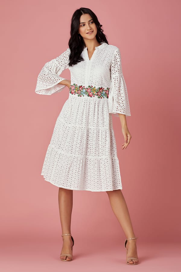 Broderie Tiered Midi Dress — BOHO-CHIC
