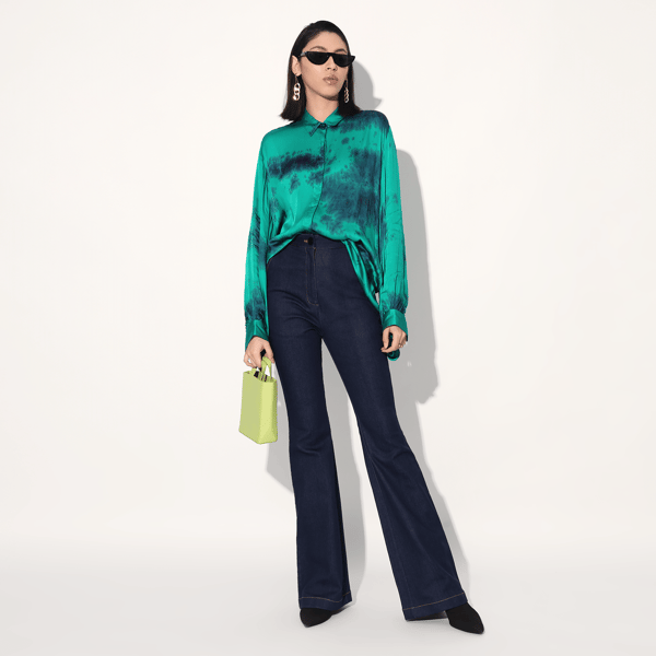 Green Tie-Dye Satin Balloon Sleeve Longline Shirt — Linetribe