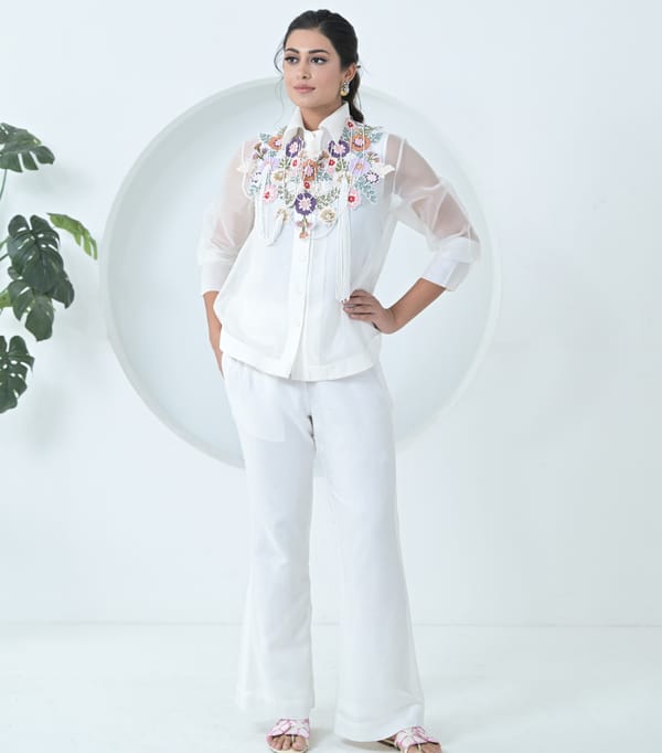 Phool-Patti Beaded Tassels Detachable Neckpiece Shirt Coord Set — RUCHIKA MALLIKA LABEL