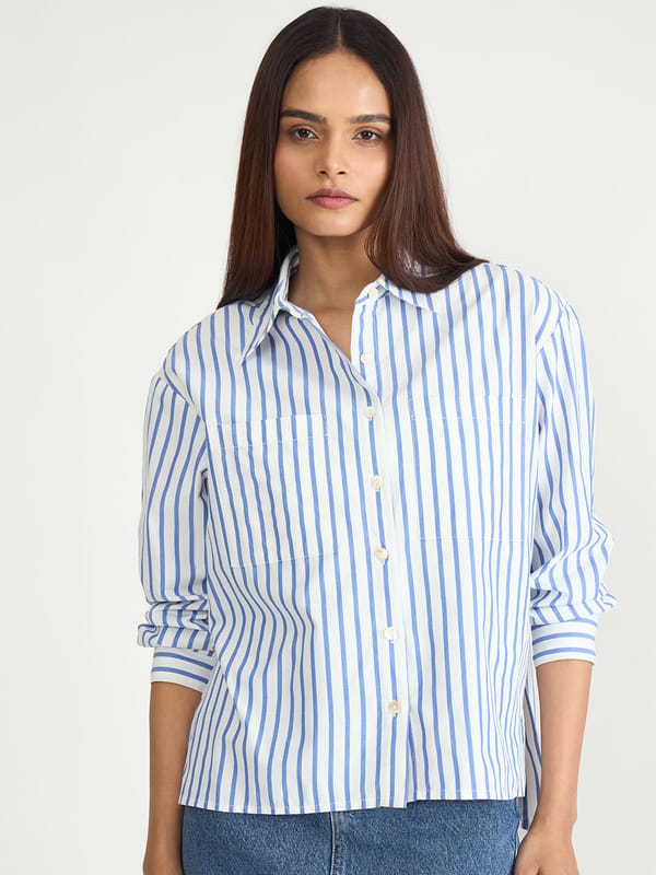 Blue Stripe Oversized Shirt — Femmella