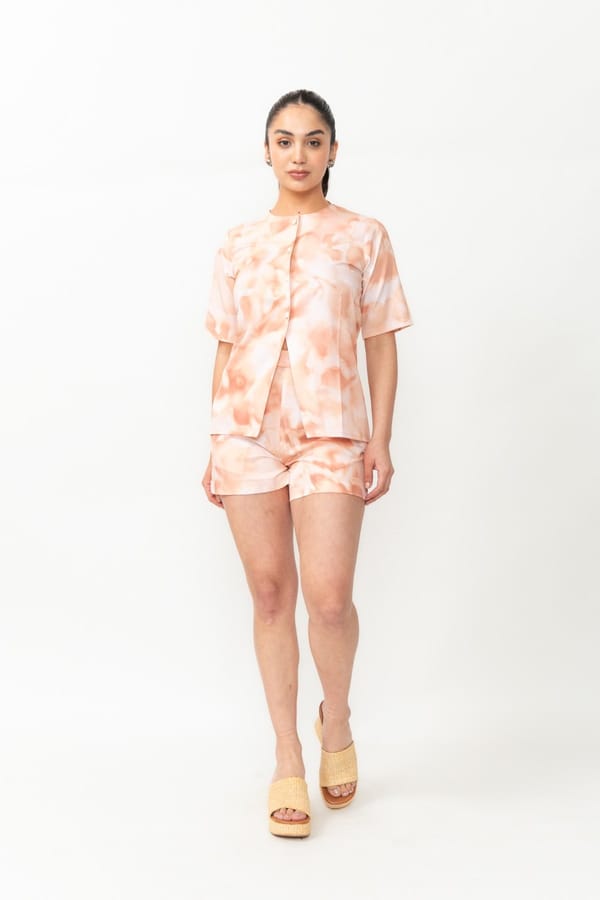 Peach Floral Printed Button-Down Vest-Style Top — Contemponari