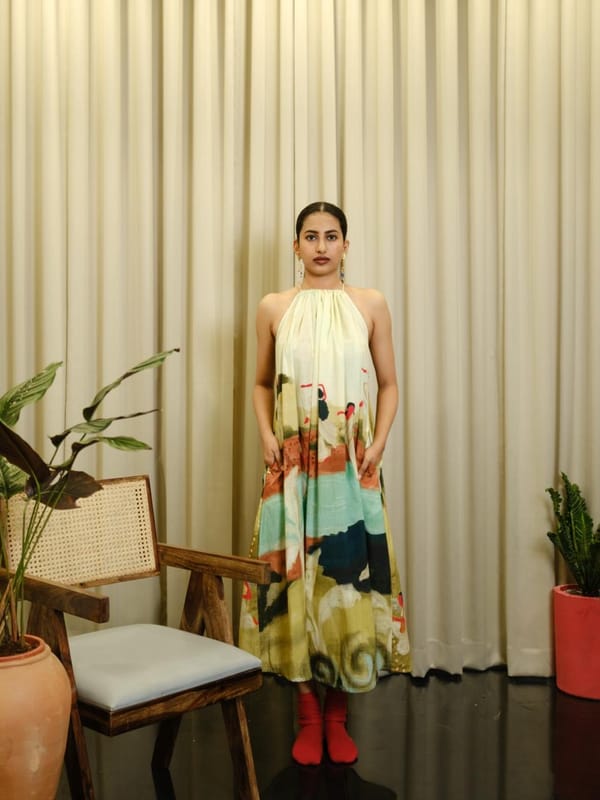 Kadhali Beige Halterneck - Long — House of Urmi