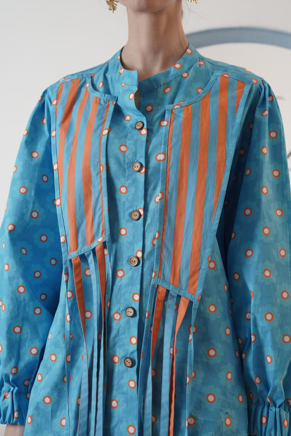 Orange and Blue Printed Shirt with Striped Panel Detail — SURABHI ARYA