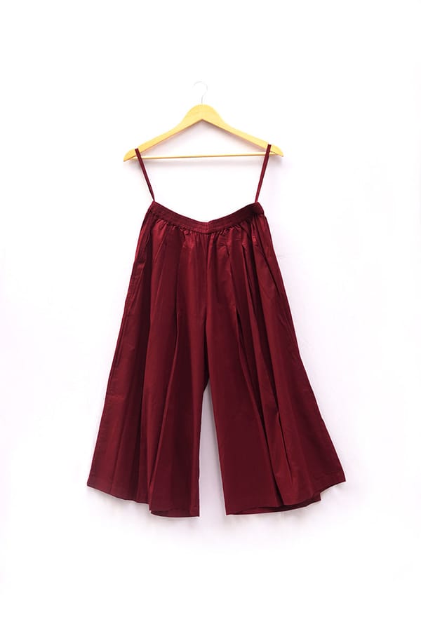 Maroon Cotton Culottes with Elasticated Waist and Pockets — Vraj Bhoomi