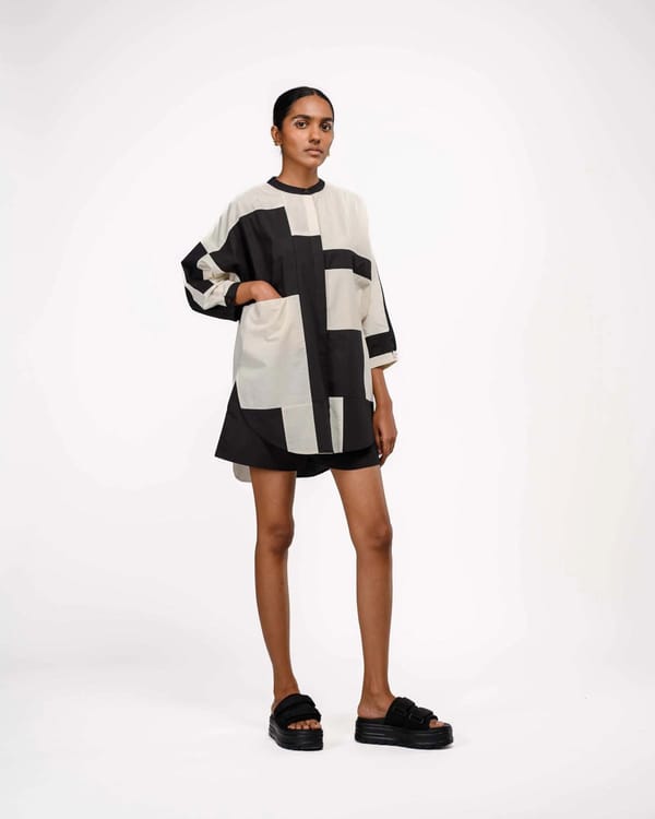 Black and Beige Geometric Shirt and Shorts Co-ord Set — Ofrida