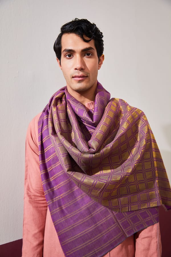 Zari Check Reversibles Pashmina Stole — Shaza
