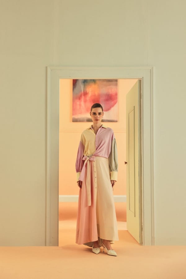 Pastel Colorblocked Linen Lyocell Maxi Shirt Dress — Sage by Mala