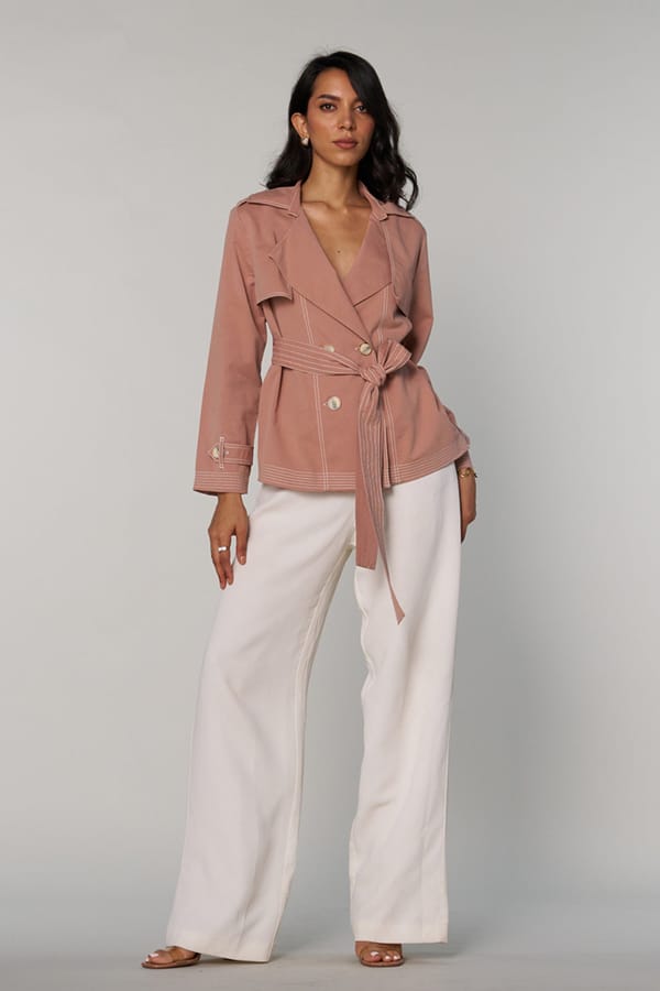 Pink Belted Double-Breasted Trench Jacket — Style Island
