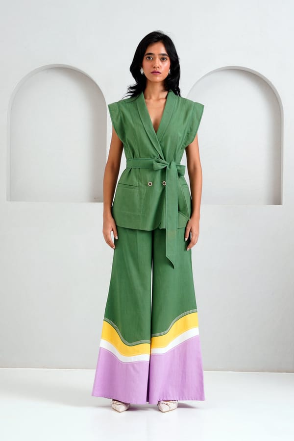Pine Green Wrap Vest and Flared Pants Co-ord Set — Madder Much