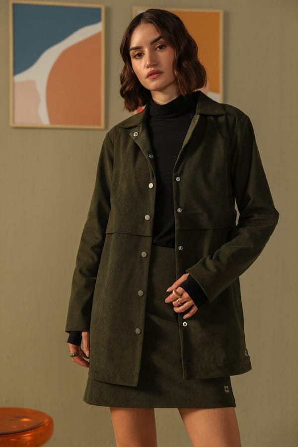 Sap Green Corduroy Jacket and Mini Skirt Co-ord Set — Muvazo