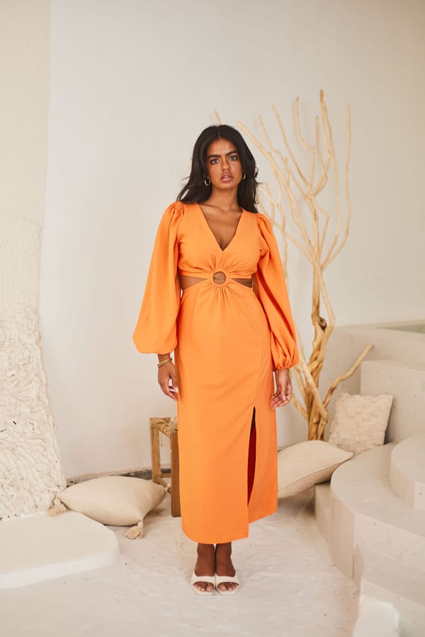 Orange Cut-out Midi Dress — Urban Suburban