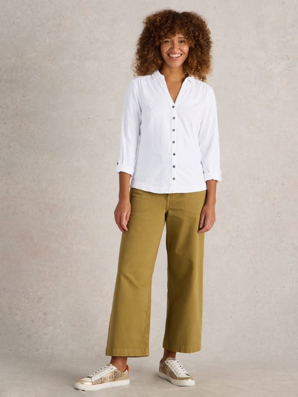 BRIL WHITE Cotton Embroidered Cutwork Shirt — White Stuff