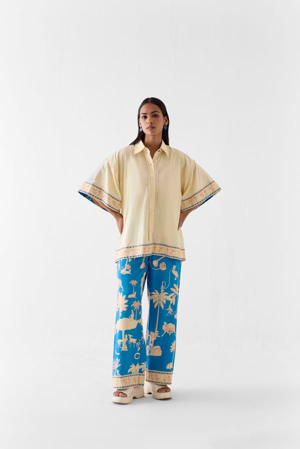 Cream Shirt and Blue Tropical Trousers Co-ord Set — Studio Rigu